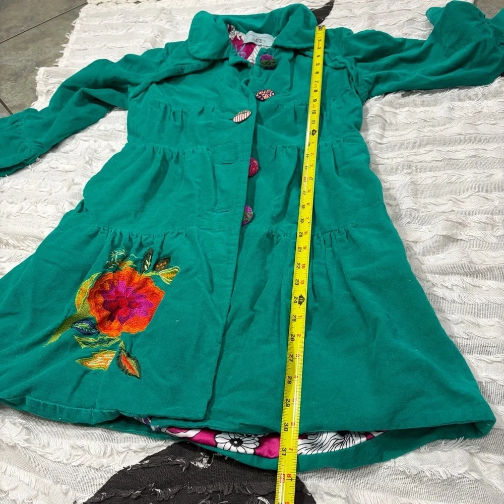 Whimsical vibrant green Judith March coat Measure Like Small Satin lined Boho - Picture 14 of 15